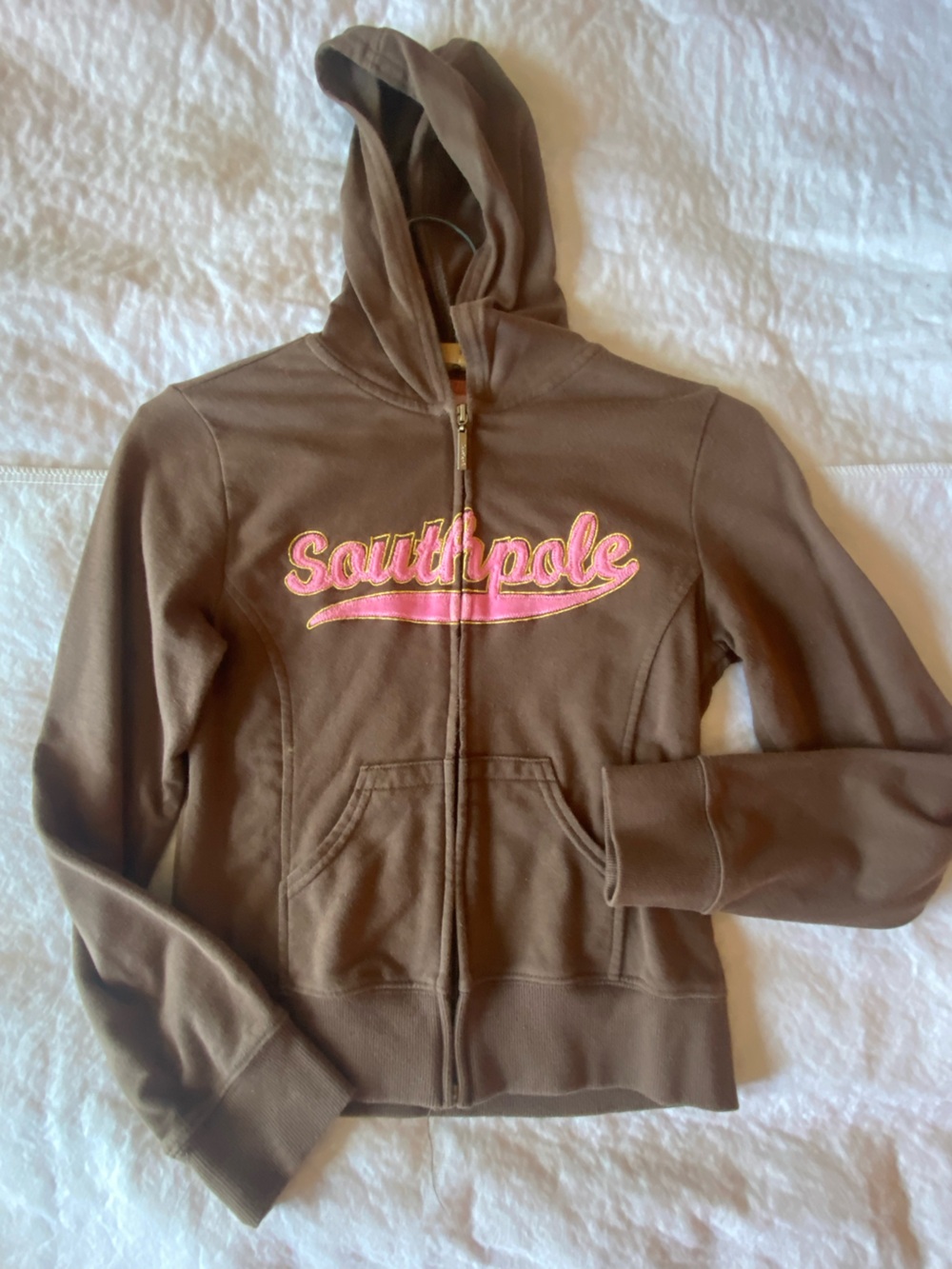South Pole Brown Zip Hoodie with Pink Logo